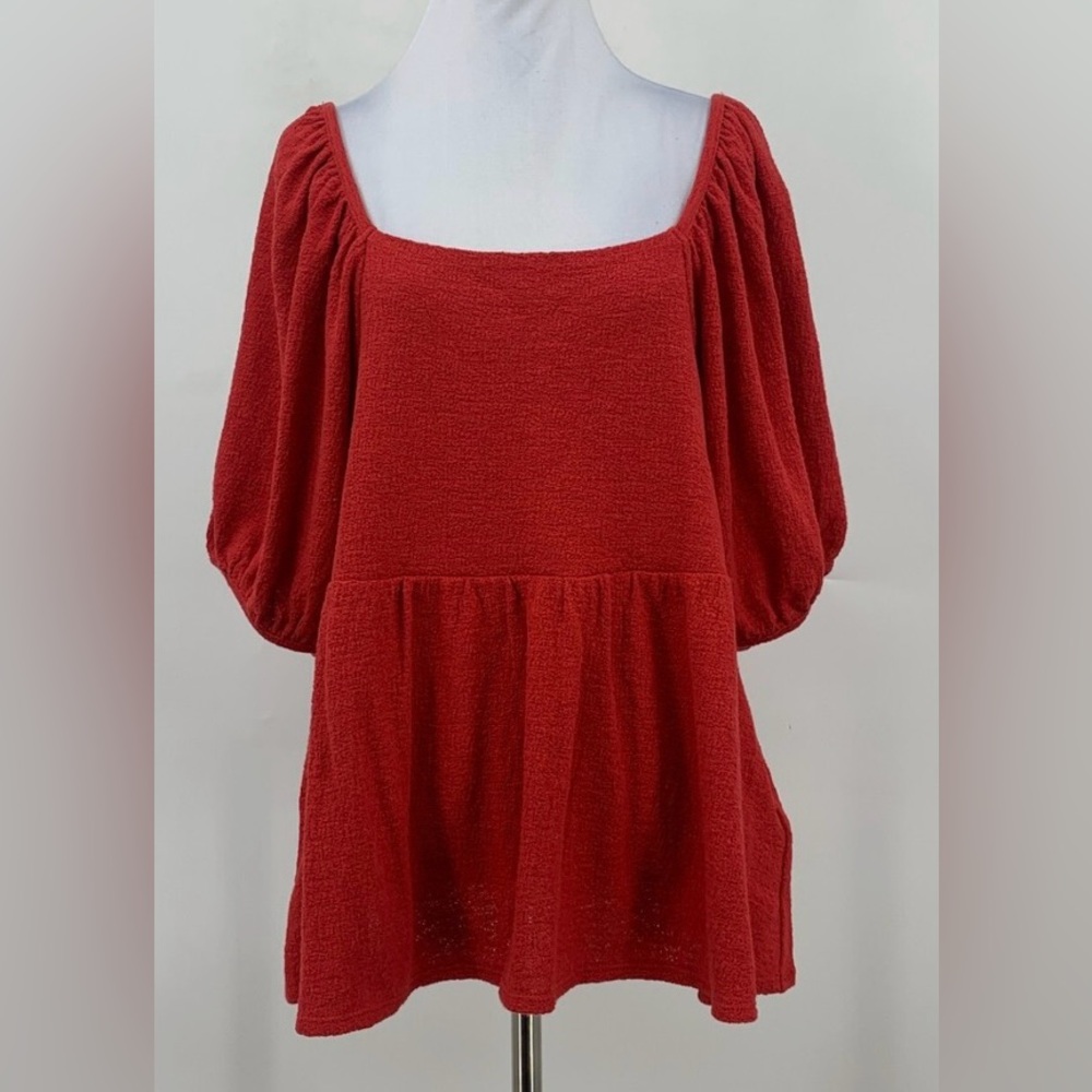 Madewell Dot Puff Sleeve Square Neckline Blouse M8920 Red Peplum